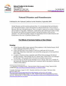 Natural Disasters and Homelessness Fact Sheet 2009