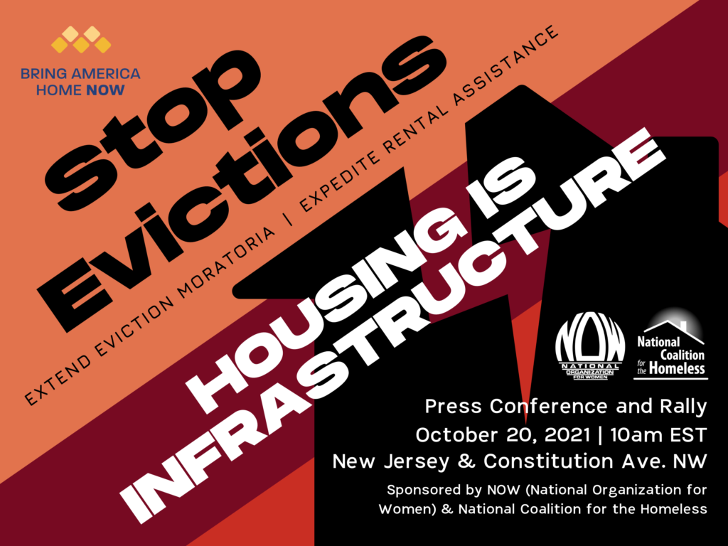 Flyer for rally in DC on October 20, 2021, calling to Stop Evictions, Housing is Infrastructure