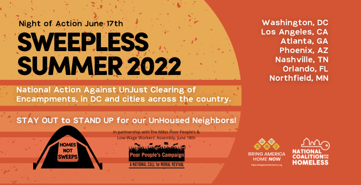 Poster for Sweepless Summer 2022 action with coral colored background, orange gradient sun graphic